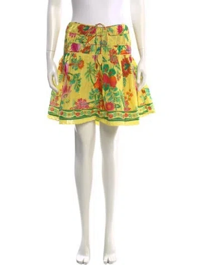 Pre-owned Farm Rio Floral Print Mini Skirt W/ Tags In Yellow