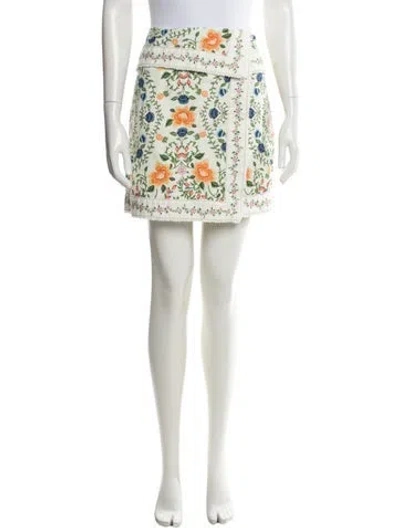 Pre-owned Farm Rio Floral Print Mini Skirt In White