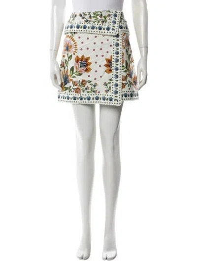 Pre-owned Farm Rio Floral Print Mini Skirt In White