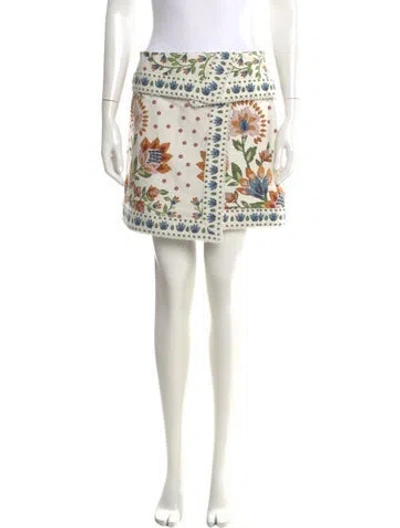 Pre-owned Farm Rio Floral Print Mini Skirt In White
