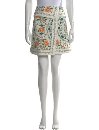 Pre-owned Farm Rio Floral Print Mini Skirt In White