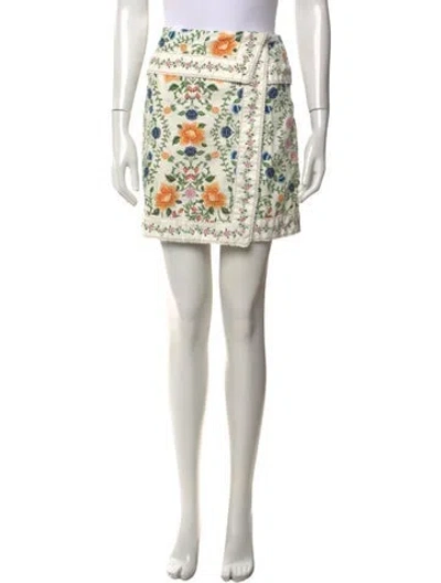 Pre-owned Farm Rio Floral Print Mini Skirt In White