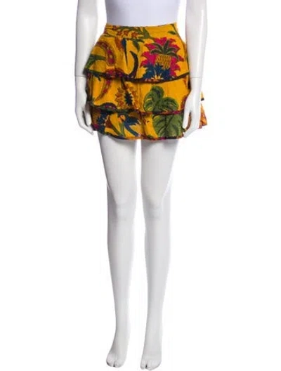 Pre-owned Farm Rio Floral Print Mini Skirt In Yellow