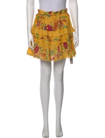 Pre-owned Farm Rio Floral Print Mini Skirt In Yellow