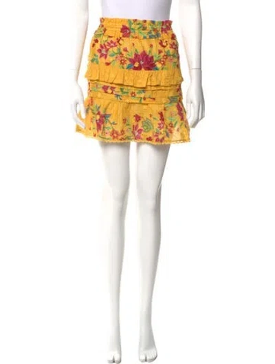 Pre-owned Farm Rio Floral Print Mini Skirt In Yellow