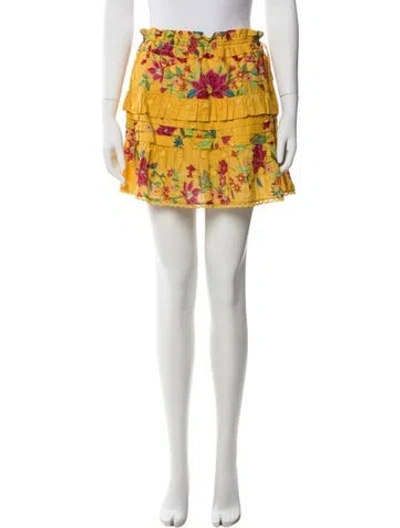 Pre-owned Farm Rio Floral Print Mini Skirt In Yellow