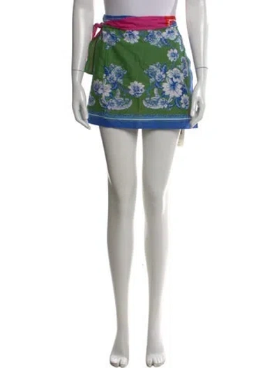 Pre-owned Farm Rio Floral Print Mini Skirt In Yellow