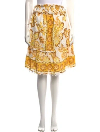 Pre-owned Farm Rio Floral Print Mini Skirt In Yellow