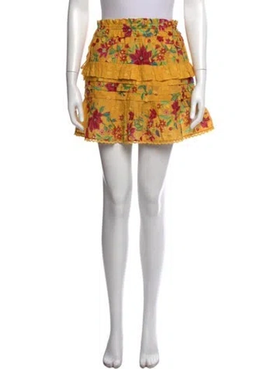 Pre-owned Farm Rio Floral Print Mini Skirt In Yellow