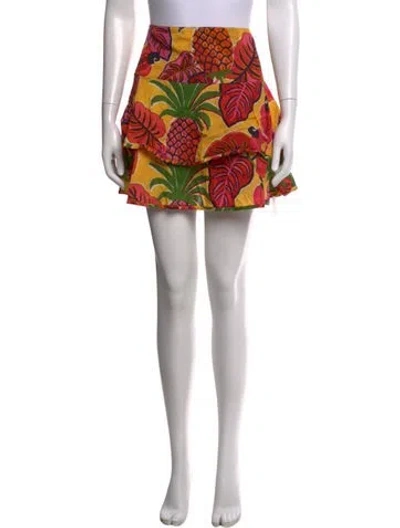 Pre-owned Farm Rio Floral Print Mini Skirt In Yellow