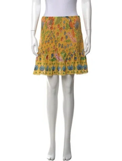 Pre-owned Farm Rio Floral Print Mini Skirt In Yellow