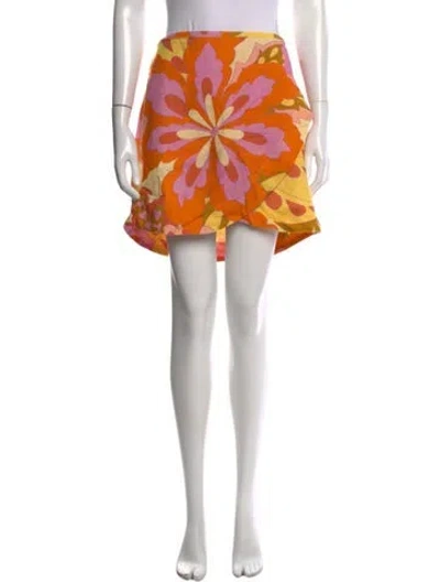 Pre-owned Farm Rio Floral Print Mini Skirt In Yellow