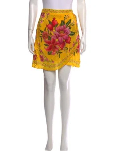 Pre-owned Farm Rio Floral Print Mini Skirt In Yellow