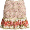 Farm Rio Summer Fruit Smocked Floral-print Mini Skirt