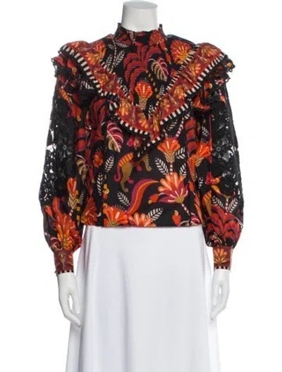 Pre-owned Farm Rio Floral Print Mock Neck Blouse In Multi