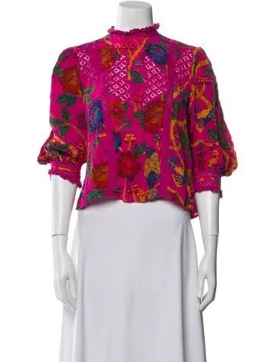 Pre-owned Farm Rio Floral Print Mock Neck Crop Top In Multi