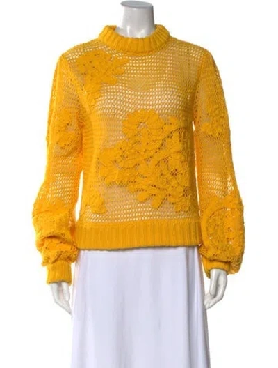Pre-owned Farm Rio Floral Print Mock Neck Sweater In Yellow