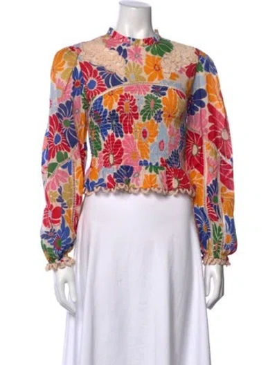 Pre-owned Farm Rio Floral Print Mock Neck Top In Multi