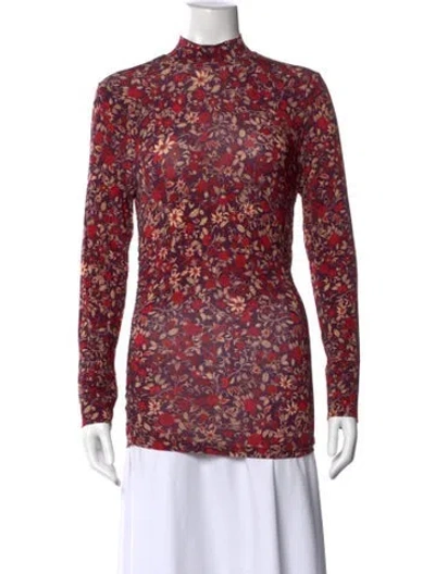 Pre-owned Farm Rio Floral Print Mock Neck Top In Pink