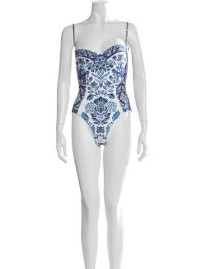 Pre-owned Farm Rio Floral Print One-piece In Blue