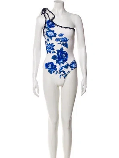 Pre-owned Farm Rio Floral Print One-piece W/ Tags In White
