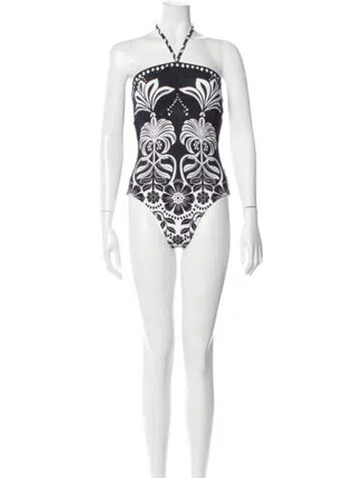 Pre-owned Farm Rio Floral Print One-piece W/ Tags In White