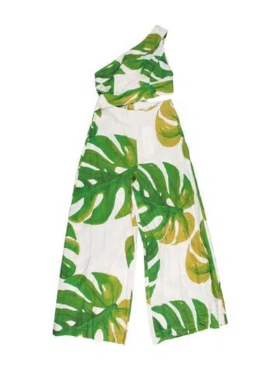 Pre-owned Farm Rio Floral Print One-shoulder Jumpsuit In Green