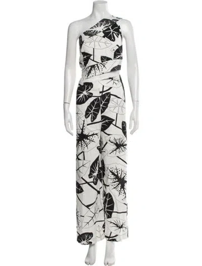 Pre-owned Farm Rio Floral Print One-shoulder Jumpsuit In Multi
