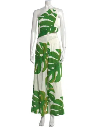 Pre-owned Farm Rio Floral Print One-shoulder Jumpsuit In White
