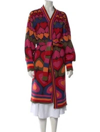 Pre-owned Farm Rio Floral Print Open Front Sweater In Pink