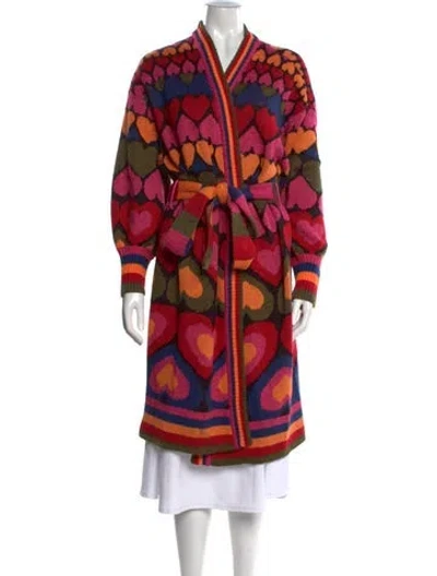 Pre-owned Farm Rio Floral Print Open Front Sweater In Pink
