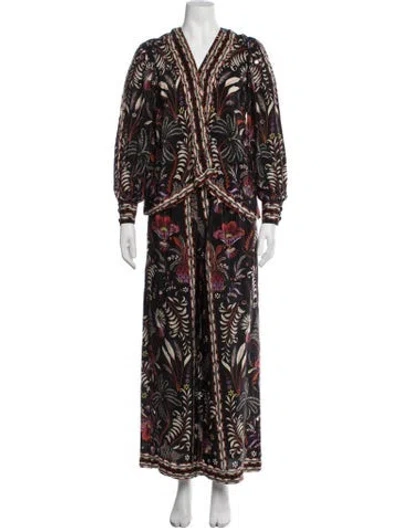 Pre-owned Farm Rio Floral Print Pant Set In Black