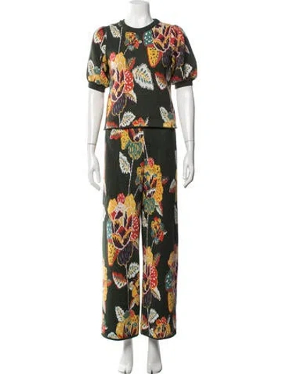 Pre-owned Farm Rio Floral Print Pant Set In Green