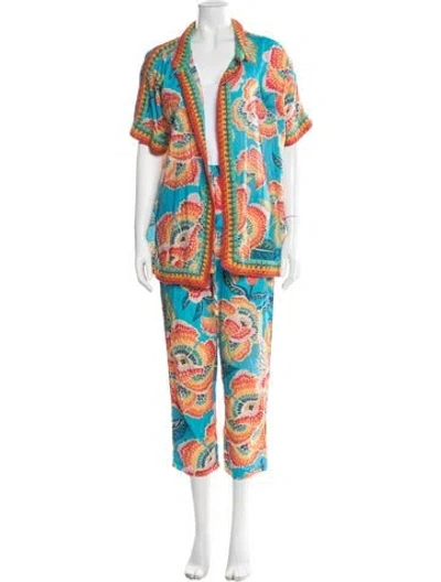 Pre-owned Farm Rio Floral Print Pant Set In Orange