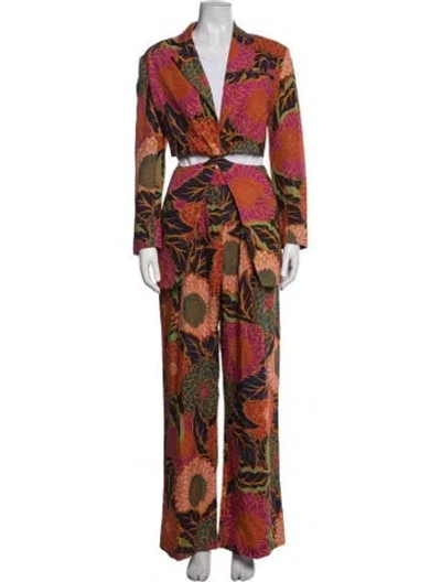 Pre-owned Farm Rio Floral Print Pant Set In Orange