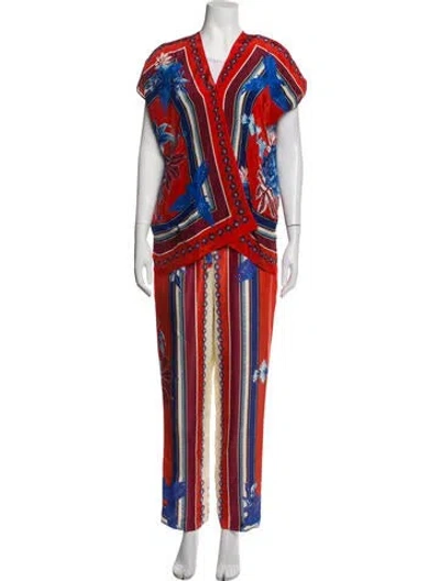 Pre-owned Farm Rio Floral Print Pant Set In Red