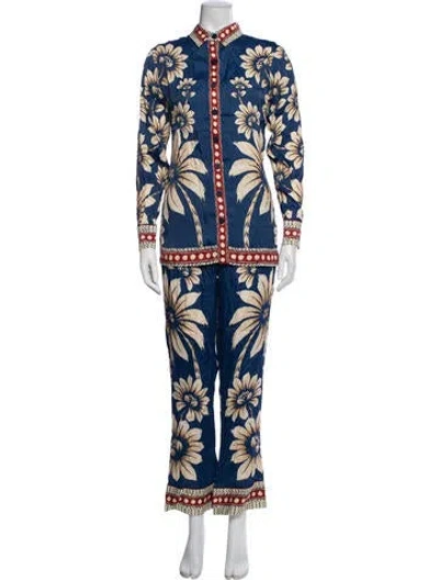 Pre-owned Farm Rio Floral Print Pant Set W/ Tags In Blue