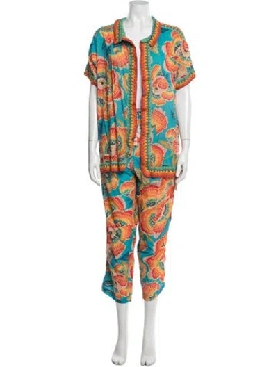 Pre-owned Farm Rio Floral Print Pantsuit In Orange