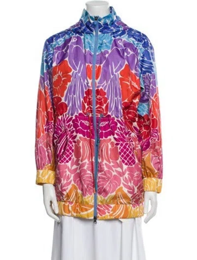 Pre-owned Farm Rio Floral Print Performance Jacket In Blue