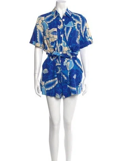 Pre-owned Farm Rio Floral Print Romper In Blue