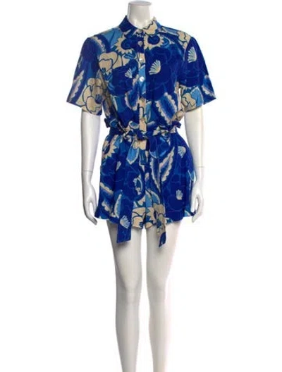 Pre-owned Farm Rio Floral Print Romper In Blue