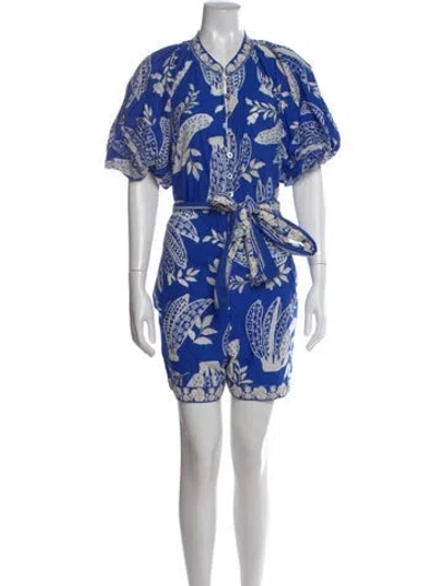 Pre-owned Farm Rio Floral Print Romper In Blue