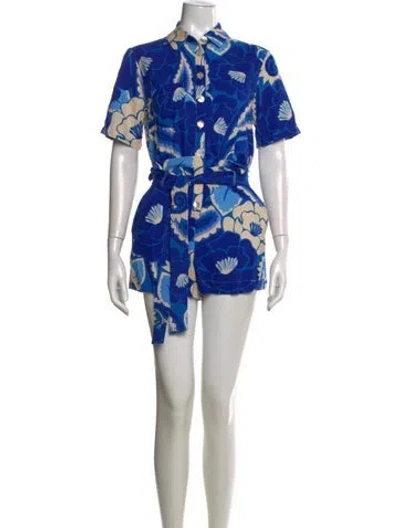 Pre-owned Farm Rio Floral Print Romper In Blue