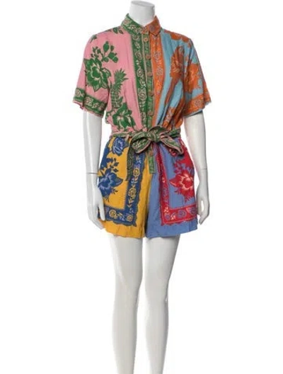 Pre-owned Farm Rio Floral Print Romper In Blue