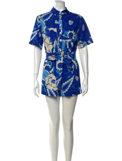 Pre-owned Farm Rio Floral Print Romper In Blue