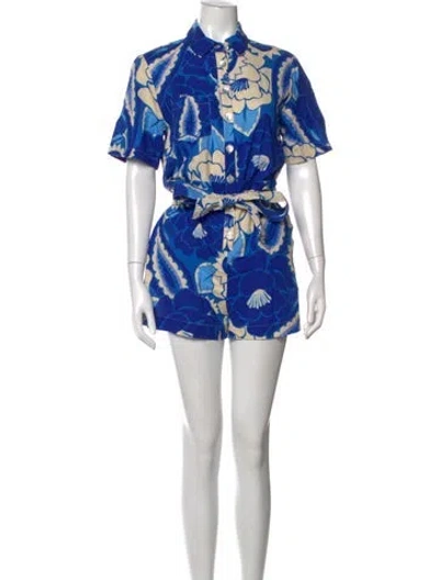 Pre-owned Farm Rio Floral Print Romper In Blue