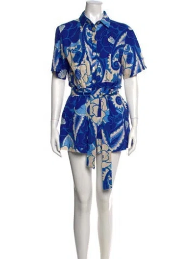 Pre-owned Farm Rio Floral Print Romper In Blue