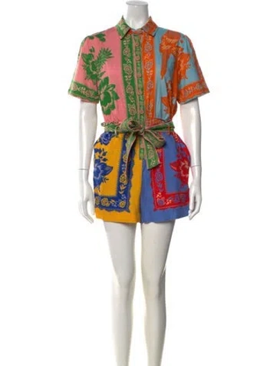 Pre-owned Farm Rio Floral Print Romper In Blue/pink