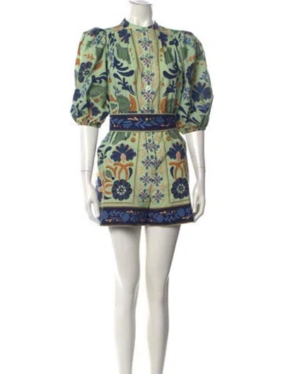 Pre-owned Farm Rio Floral Print Romper In Green