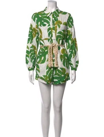Pre-owned Farm Rio Floral Print Romper In Green